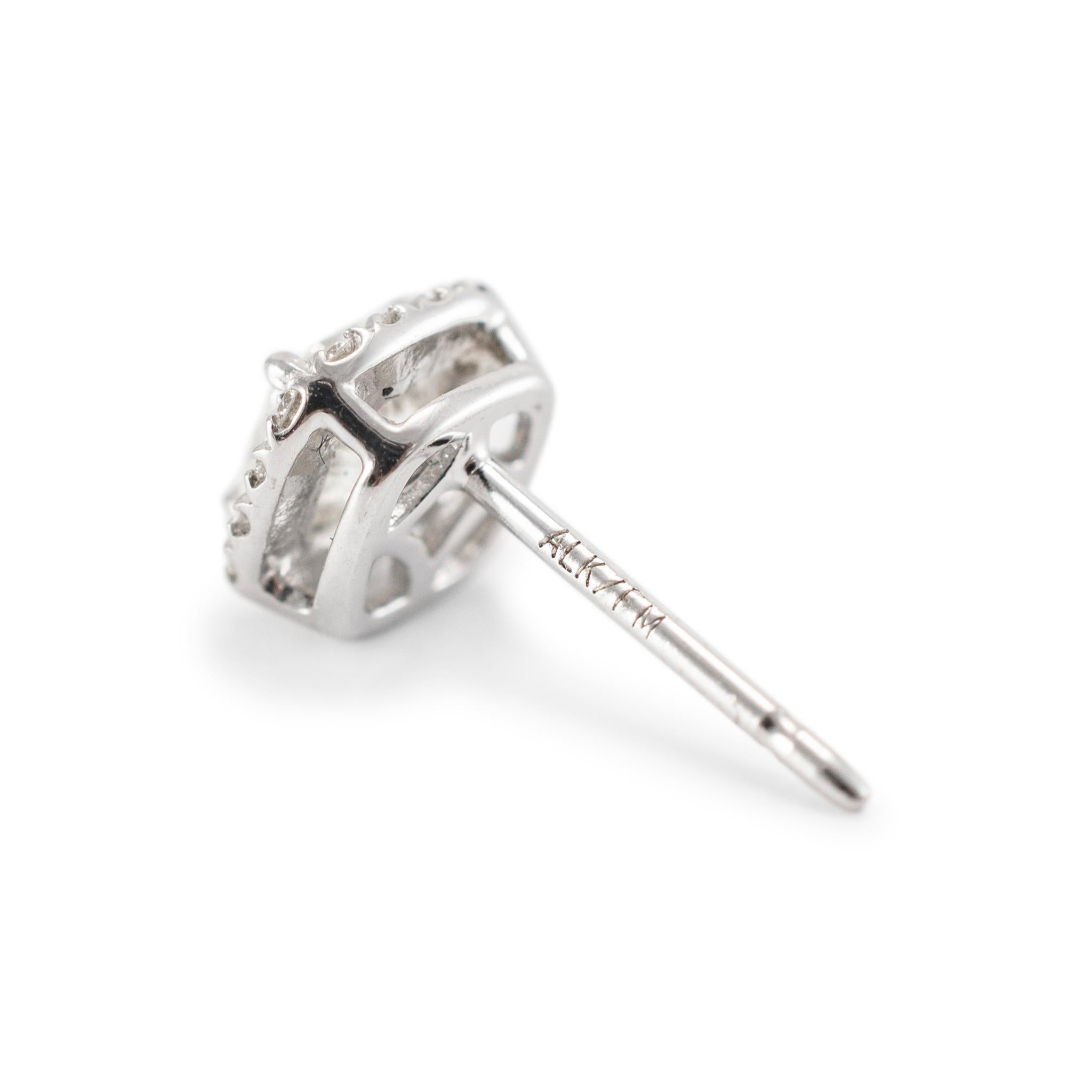 Women's 18K White Gold Cushion Halo Diamond Push Back Stud Earrings