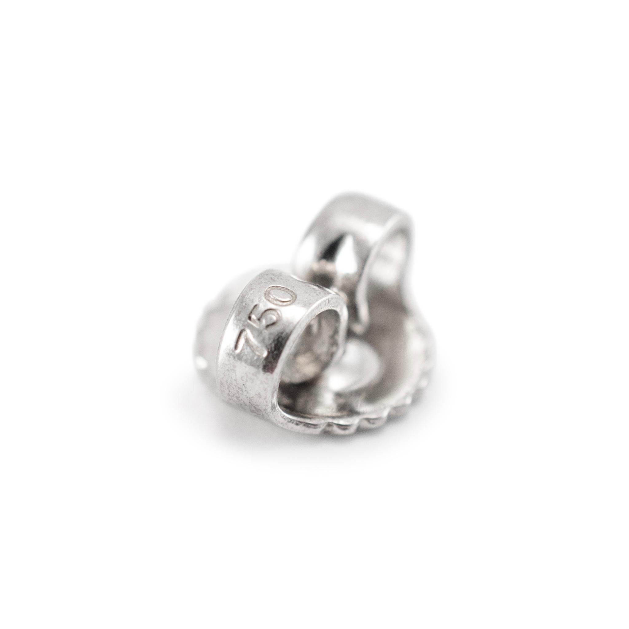 18K White Gold Cushion Halo Diamond Push Back Stud Earrings 1