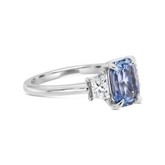 GIA Certified 2.42 Carat 18KW Gold Cushion Blue Unheat Sapphire Diamond Ring