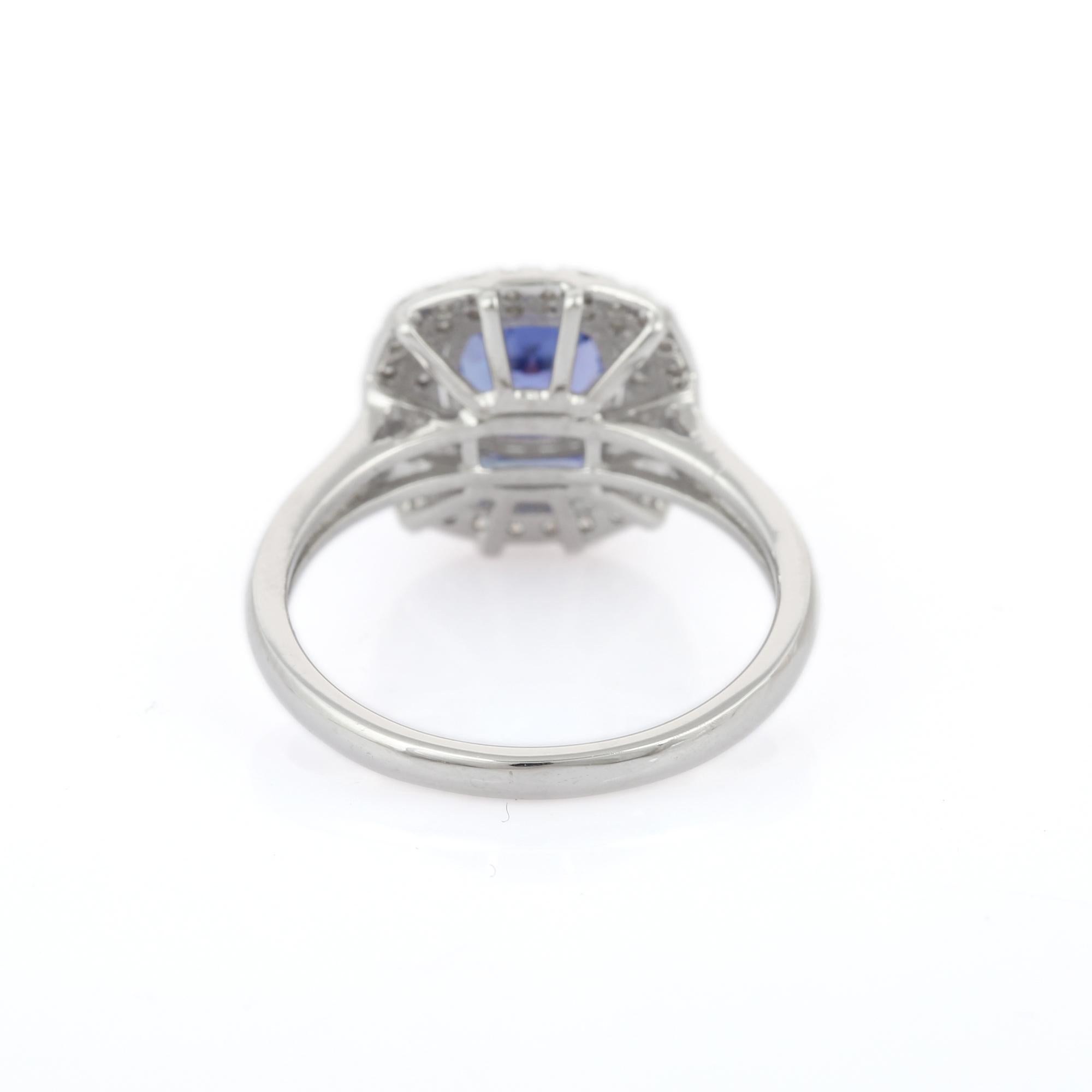 For Sale:  18k Solid White Gold Cushion Cut 1.2 Ct Tanzanite Diamond Ring for Women 3
