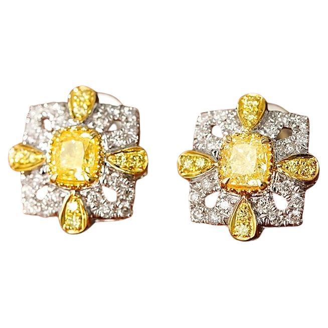 18K White Gold Cushion-Shaped Two-Tone Diamond Stud Earrings