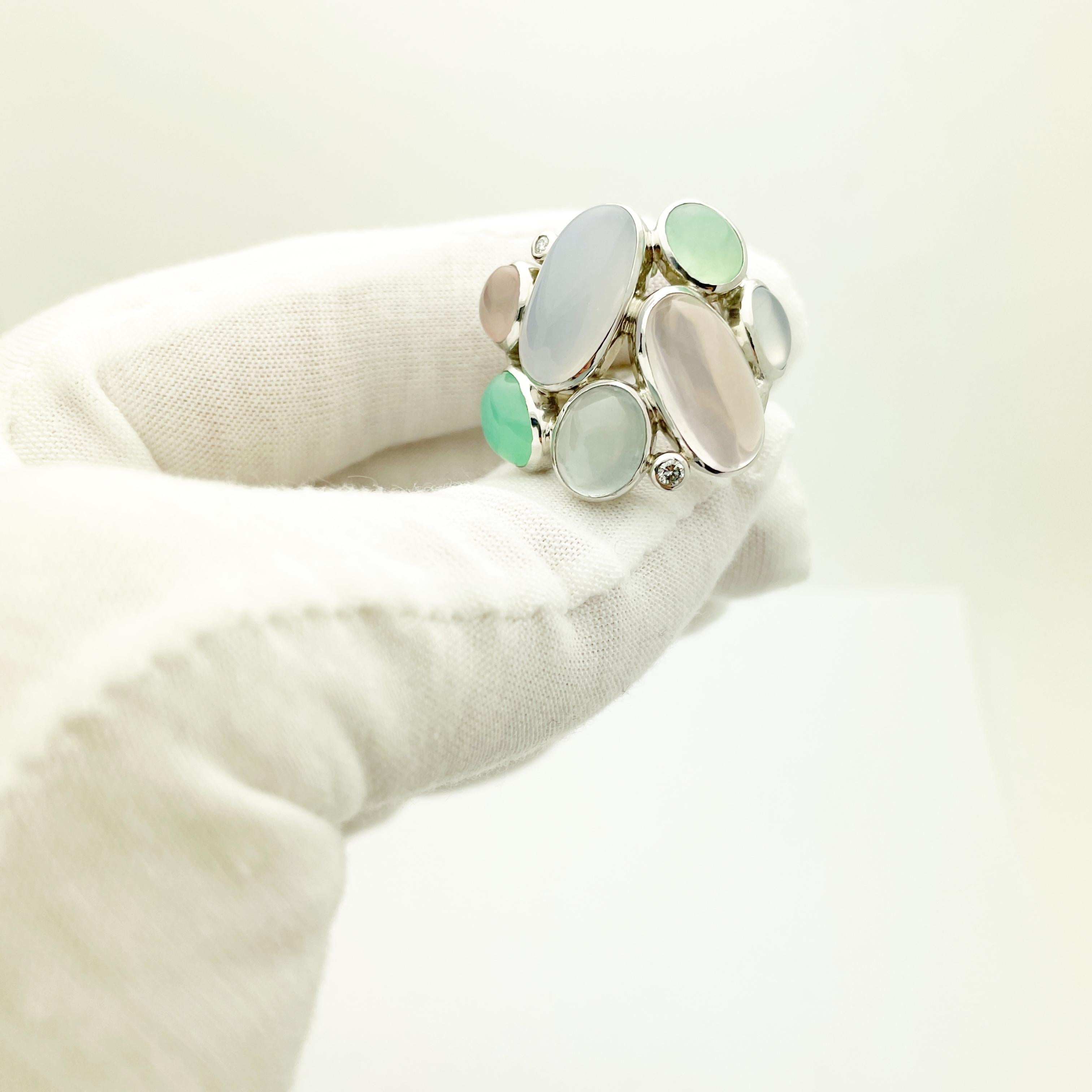 18k White Gold Custom Chalcedony and Diamond Cluster Ring 4