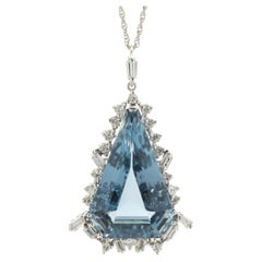 18k White Gold Custom Cut London Blue Topaz and Multi Shape Diamond Necklace