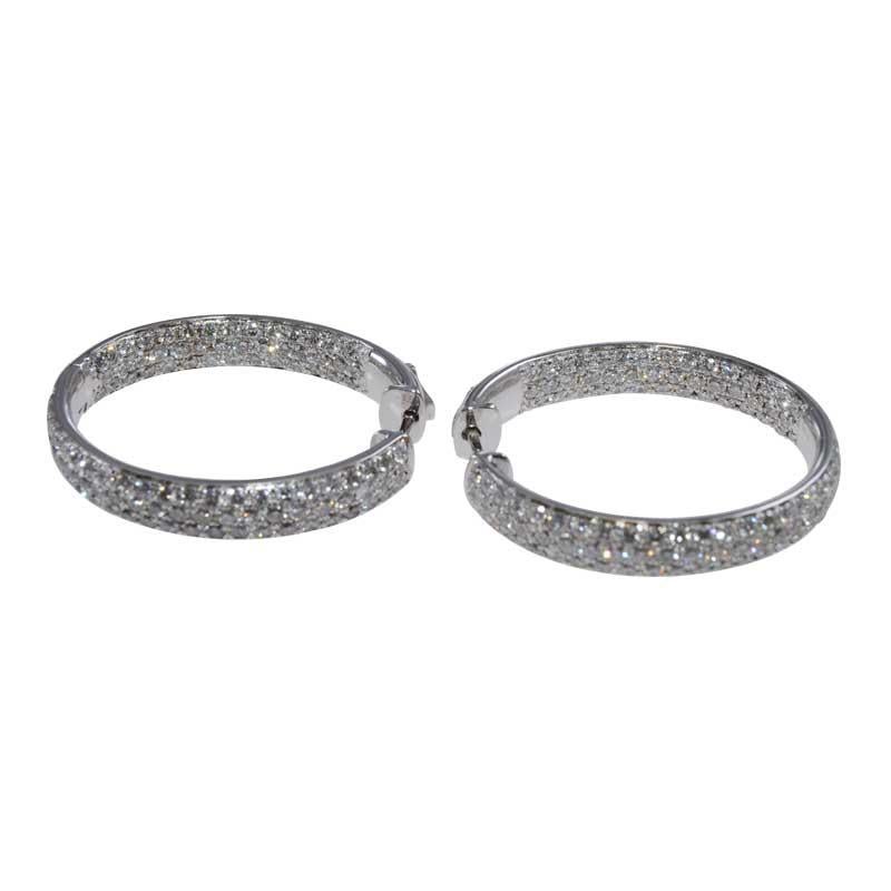 
STYLE / REFERENCE: Diamond Hoop Pierced Earrings Inside Outside
STONES / WEIGHT: Round Brilliant Cut Diamonds / 4.56carats Total Weight
COLOR / CLARITY: F/G Color / VS/SI Clarity
METAL / MATERIAL: 18Kt. White Gold
CIRCA / YEAR: Modern
DIMENSIONS /