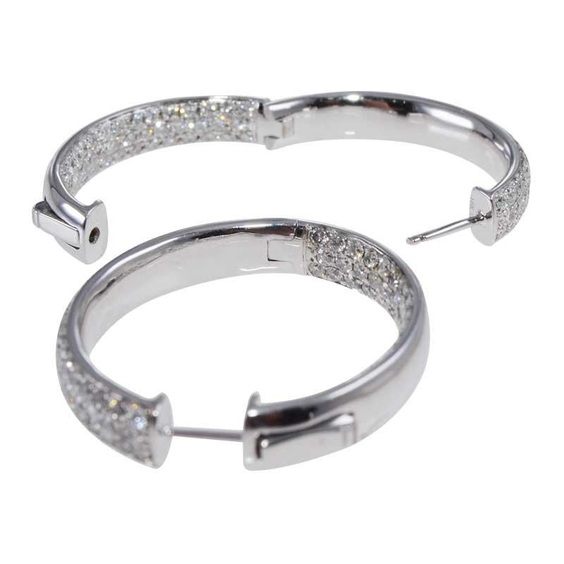 Round Cut 18k White Gold Custom Earrings Pave Diamond Inside Outside Diamond Hoop 4.56cts