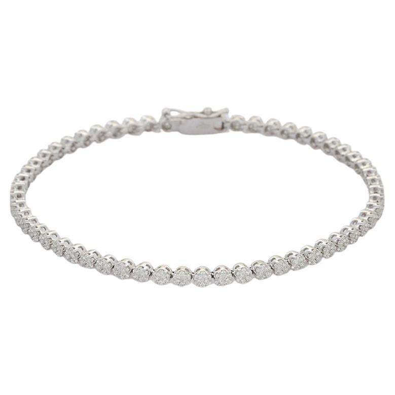 18K White Gold Dainty Diamond Cluster Tennis Bracelet For Sale