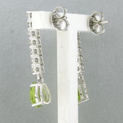 18k White Gold Dangle Earrings with Peridot 1.64ct & Diamonds 0.66ct