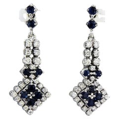 18k White Gold Dangle Earrings with Sapphire and Diamond, 1990s