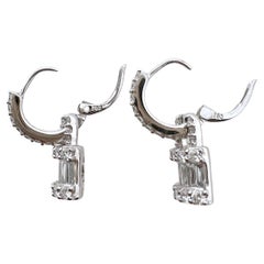 18k White Gold Dangling Diamond Lock Style Earrings