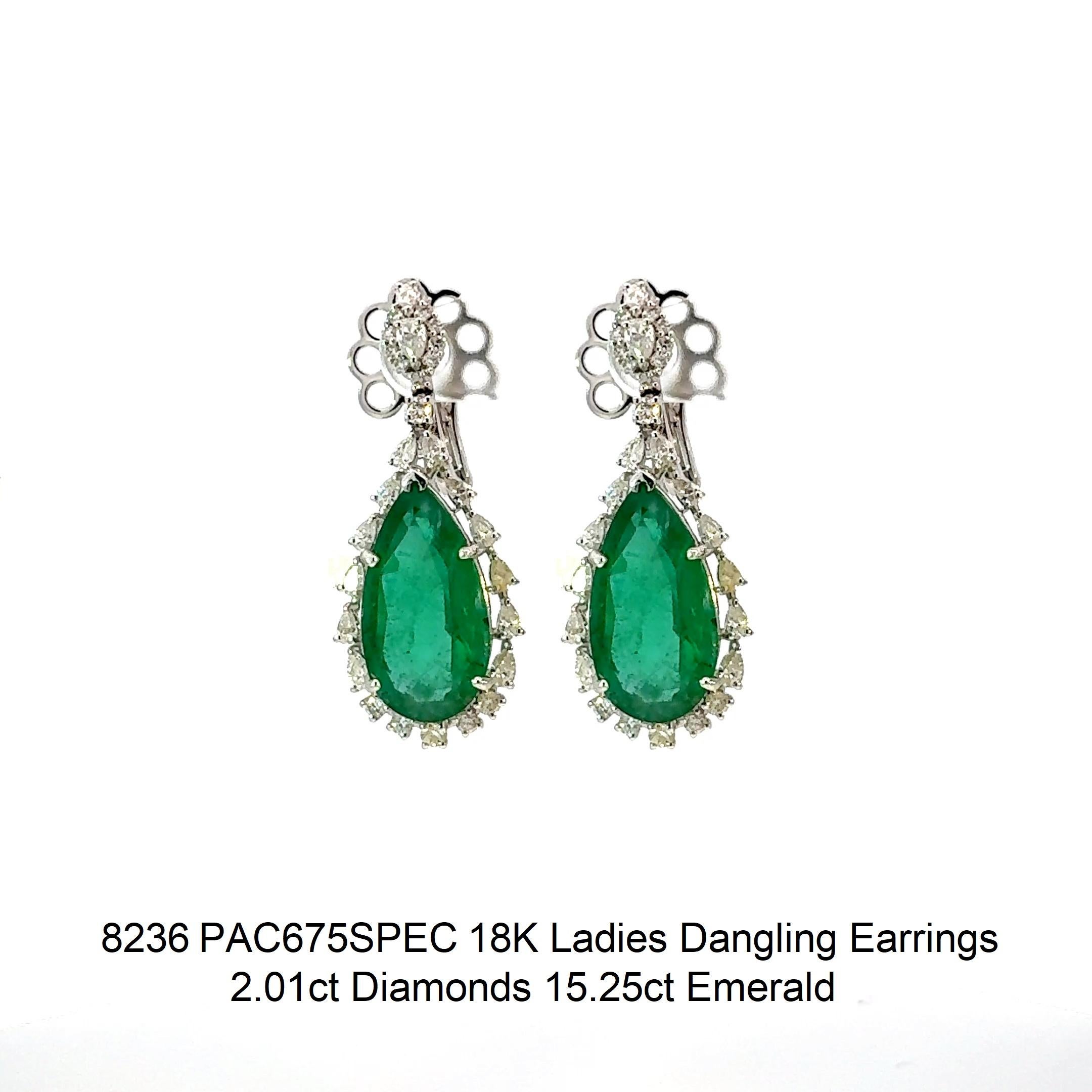 Art nouveau Boucles d'oreilles pendantes en or blanc 18K avec émeraudes et diamants en vente