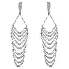 18k White Gold Dangling Earrings with Round Cut Diamonds 