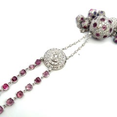 18K White Gold Dangling Necklace 20 Carat Round I I1 Diamonds 20 Carat Sapphires