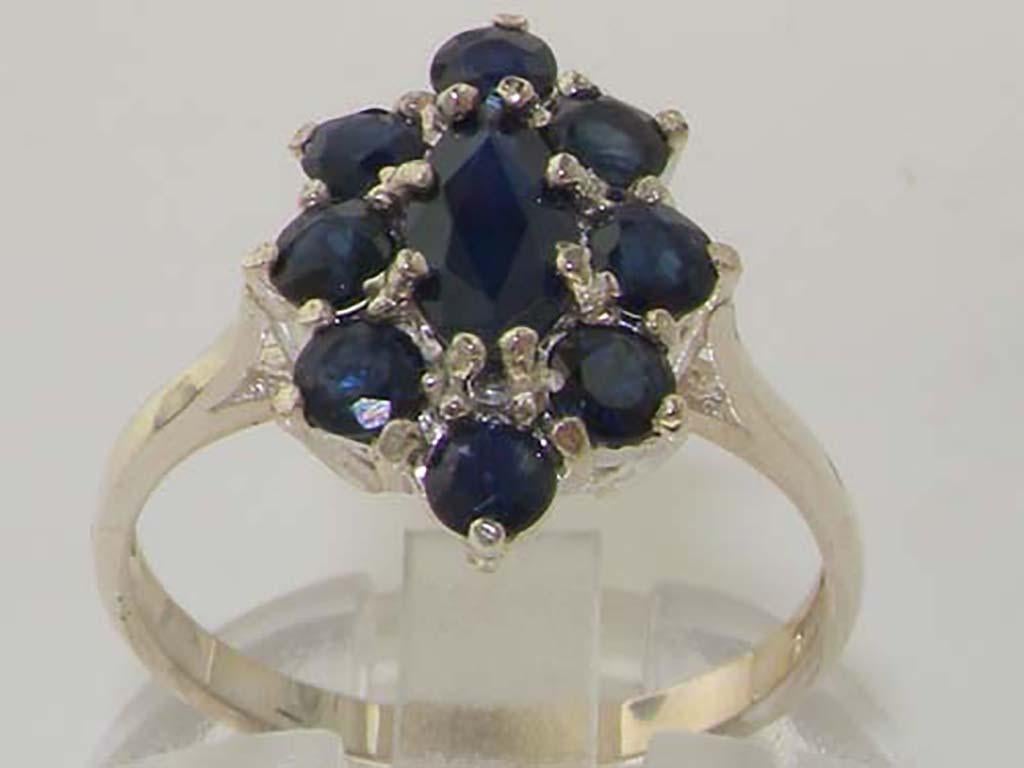 For Sale:  18K White Gold Dark Blue Sapphire Cluster Ring 2