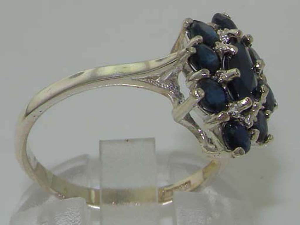 For Sale:  18K White Gold Dark Blue Sapphire Cluster Ring 3