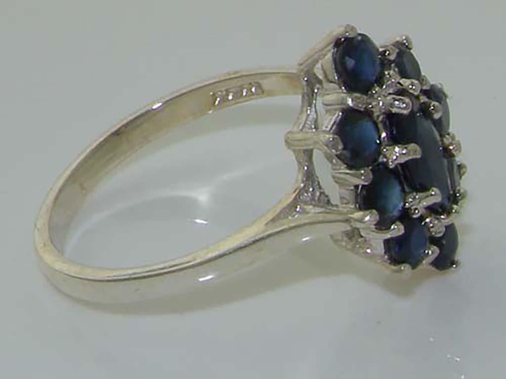 For Sale:  18K White Gold Dark Blue Sapphire Cluster Ring 4