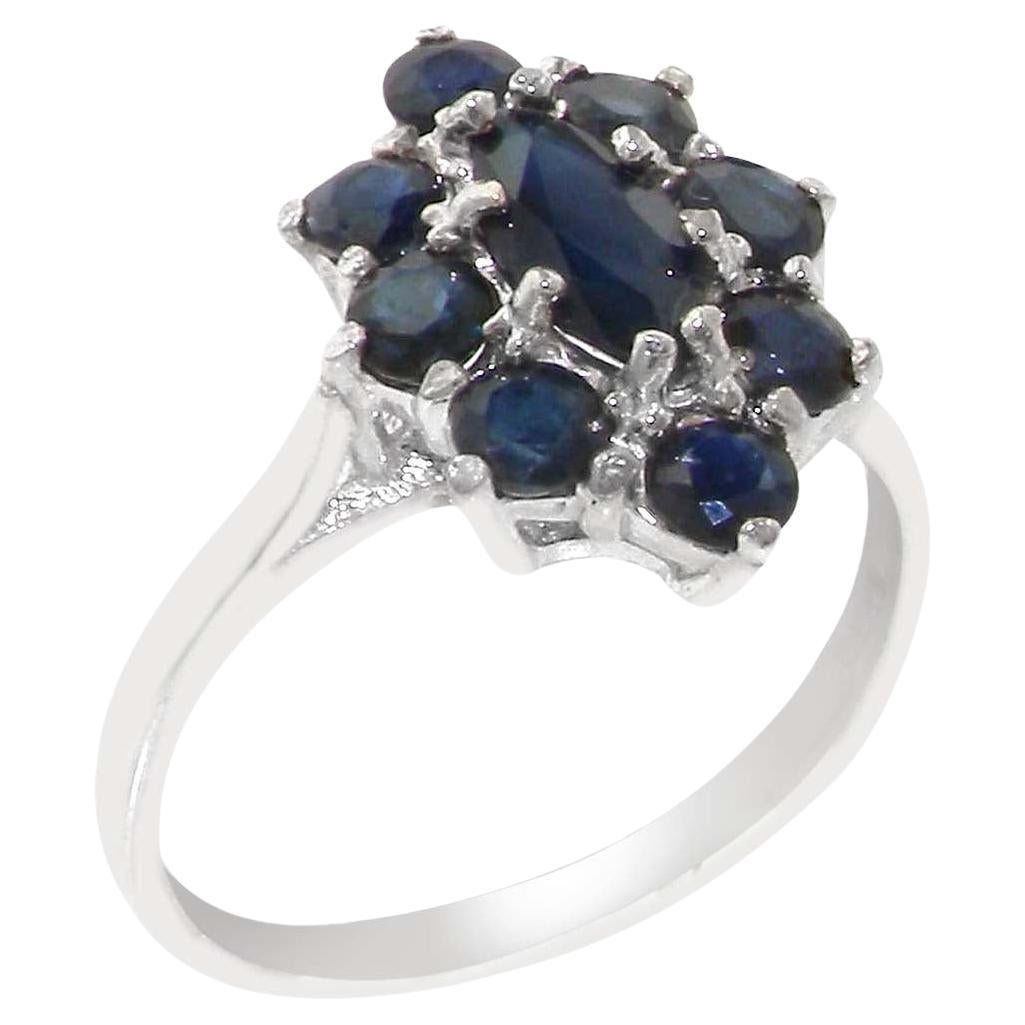 18K White Gold Dark Blue Sapphire Cluster Ring