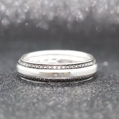 18K White Gold David Yurman Black Diamond Beveled Band Ring Size 11.5