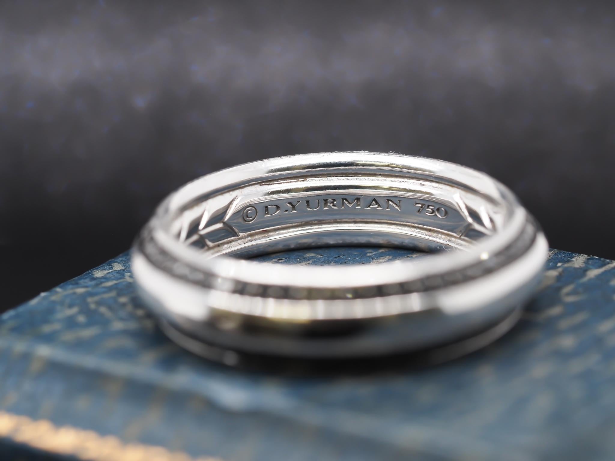 18K White Gold David Yurman Black Diamond Beveled Band Ring Size 11.5 For Sale 2