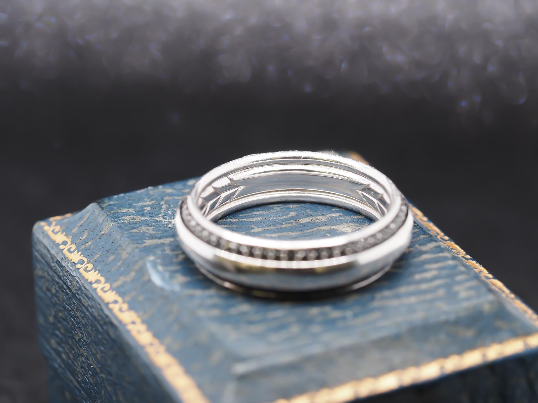 18K White Gold David Yurman Black Diamond Beveled Band Ring Size 11.5 For Sale 3
