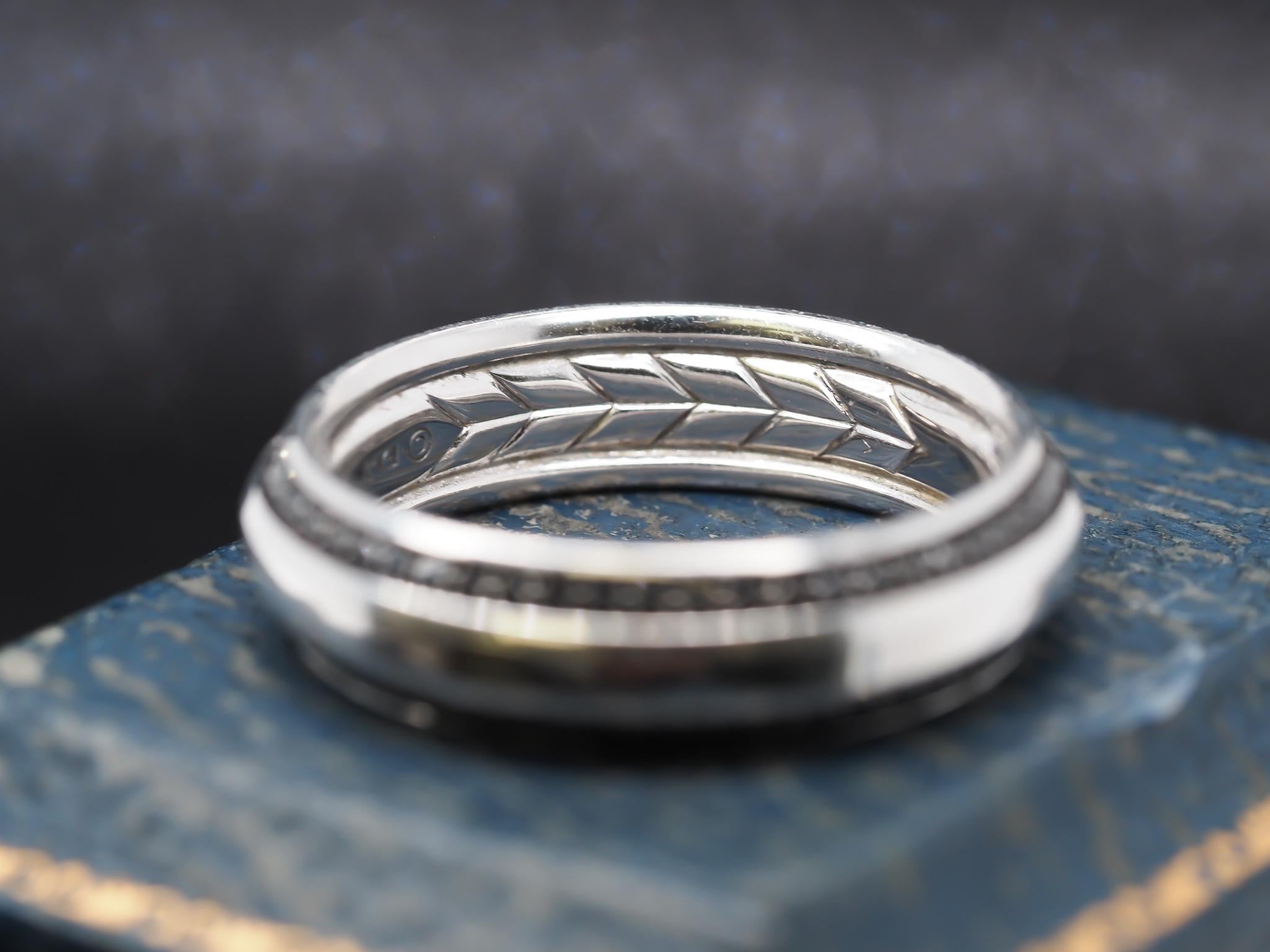 18K White Gold David Yurman Black Diamond Beveled Band Ring Size 11.5 For Sale 4