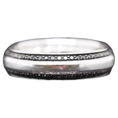 18K White Gold David Yurman Black Diamond Beveled Band Ring Size 11.5