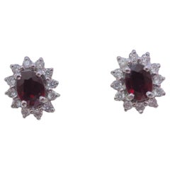 18k White Gold Deep Red 1.71ct Ruby & 0.59ct Diamond Cocktail Stud Earring