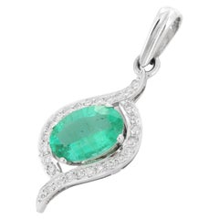 18K White Gold Designer Emerald Pendant with Diamonds