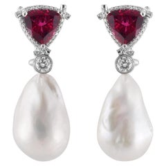 18k White Gold Detachable Baroque Pearl and Diamonds Earrings