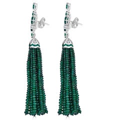 18k White Gold Detachable Emerald and Diamonds Tassel Earrings