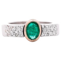 18K White Gold Detachable Ring Jacket Bezel Emerald and Diamond Ring