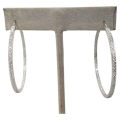 18k White Gold Diamond 1 3/4 " Hoop Earrings with 1.55cts.