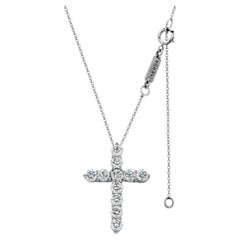 Collier Croix en or blanc 18k avec pendentif diamant de 1,32 carat Chaîne de 18 pouces