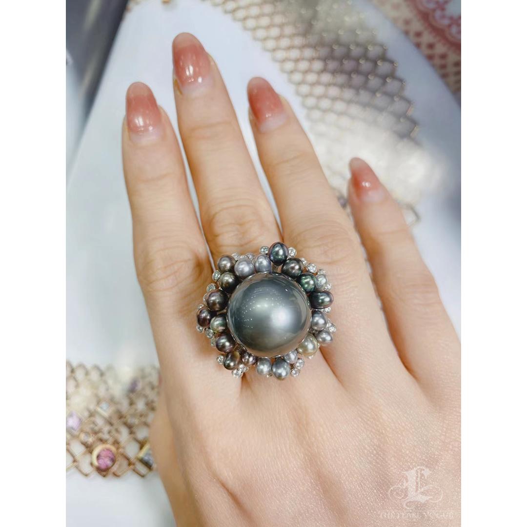【Crown Radiance】Aurora Garden Bague avec perles de Tahiti et Keshi multicolore Neuf - En vente à New York, NY