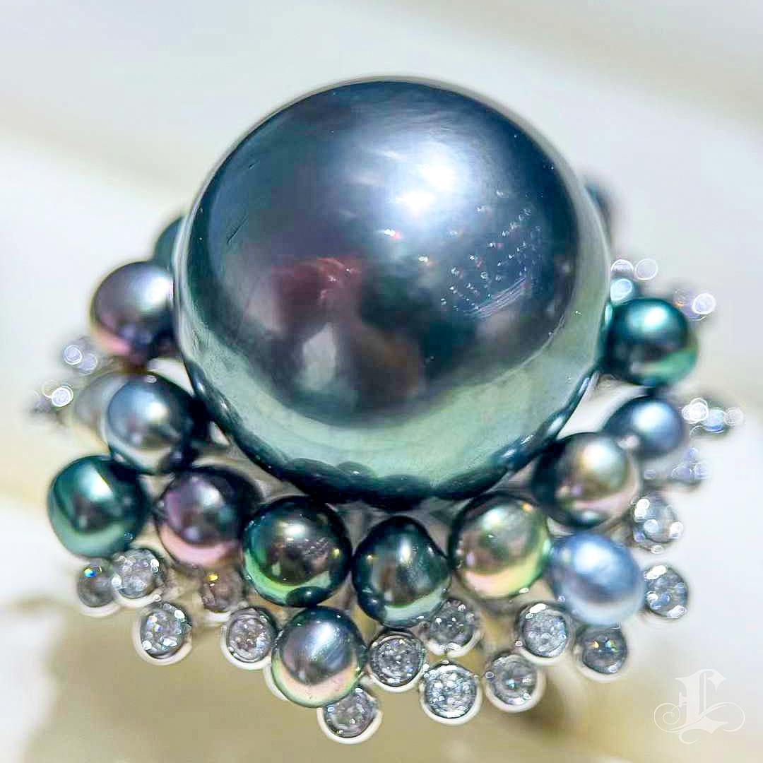 【Crown Radiance】Aurora Garden Bague avec perles de Tahiti et Keshi multicolore en vente 1