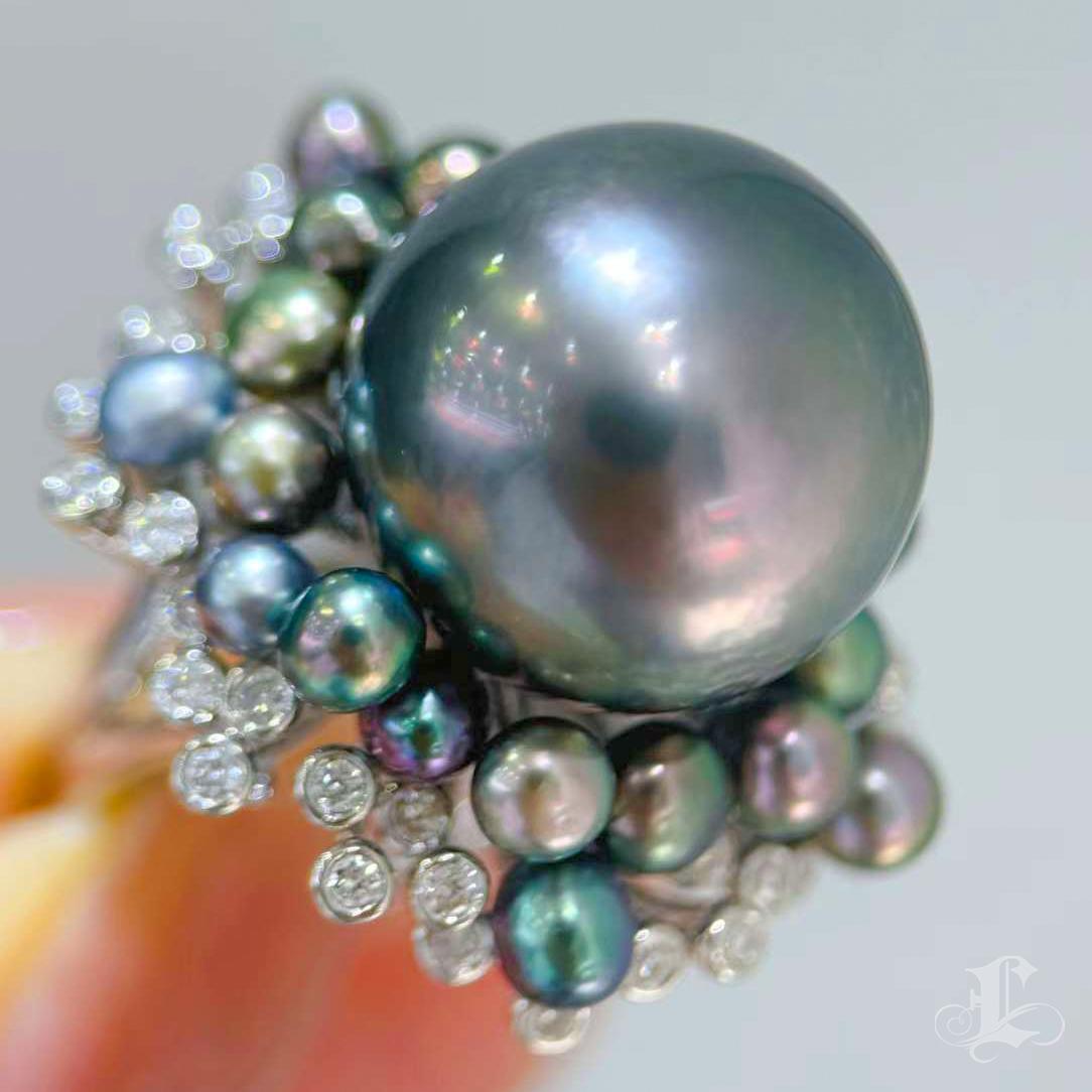 【Crown Radiance】Aurora Garden Bague avec perles de Tahiti et Keshi multicolore en vente 4