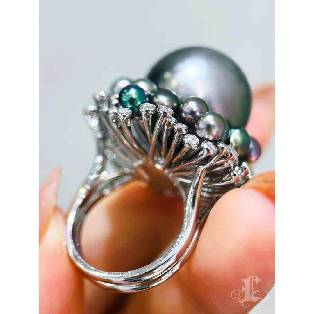 【Crown Radiance】Aurora Garden Bague avec perles de Tahiti et Keshi multicolore en vente 5