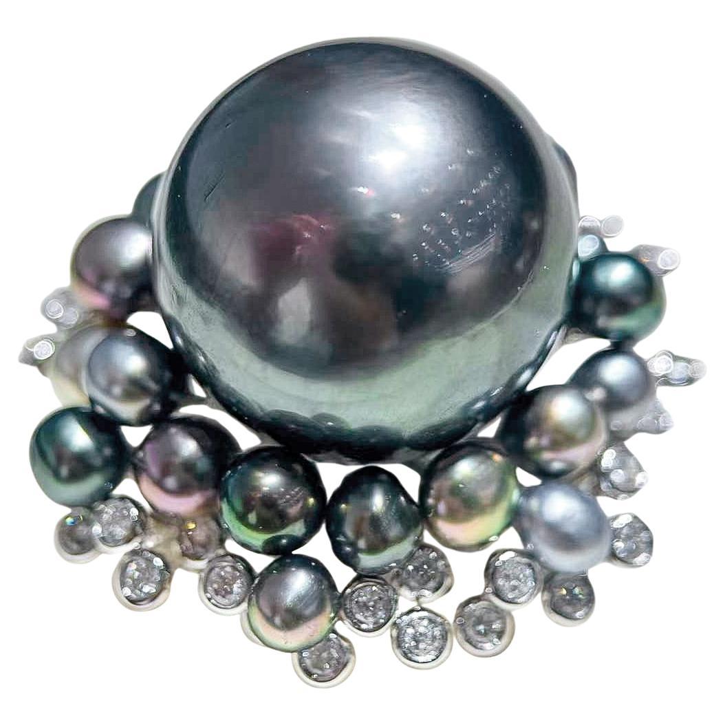 【Crown Radiance】Aurora Garden Tahitian Pearl & Multicolor Keshi statement ring
