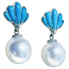 【Caelmare】Shell Bloom Türkis & Perle Tropfen Ohrringe