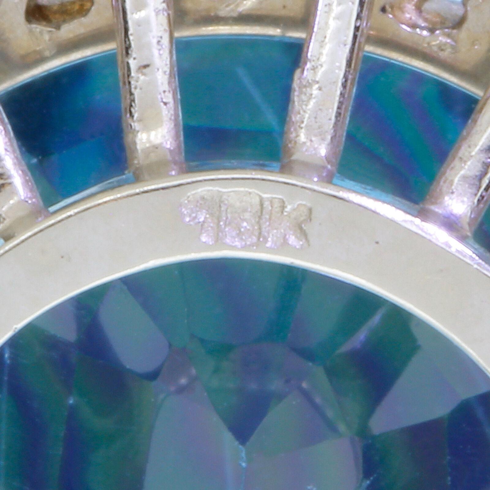 Large 18k Gold Diamond 32 Carat Pear Blue Topaz Pendant Enhancer for Necklace 1