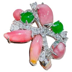 【Conchéa】Flamingo Bloom Conch & Jadeite Cocktail Ring — 4.25ct