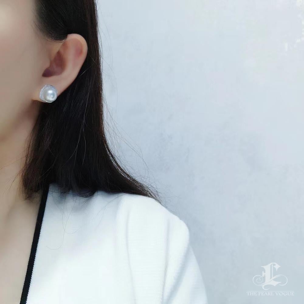 Uncut 【Crown Radiance】Regal Frame Diamond South Sea Pearl Earrings For Sale