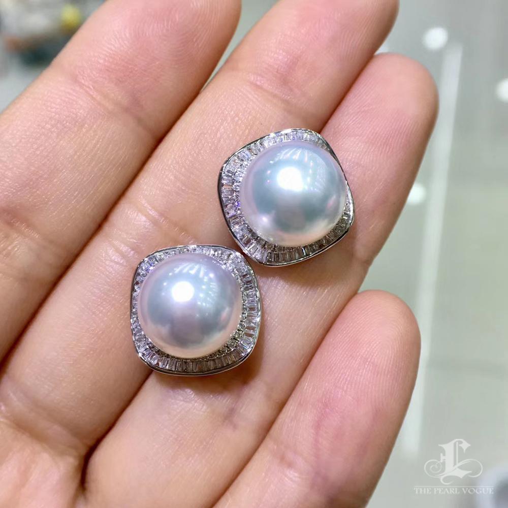 Women's 【Crown Radiance】Regal Frame Diamond South Sea Pearl Earrings For Sale