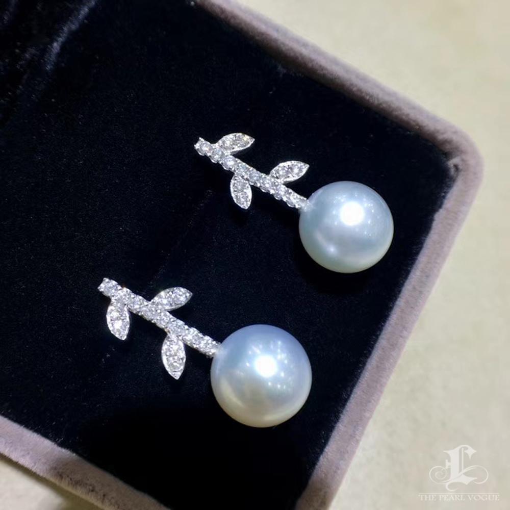 Women's 【Vine Symphony】Leafline Diamond Aurora South Sea Pearl Earrings For Sale