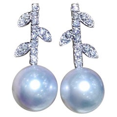 【Vine Symphony】Leafline Diamond Aurora South Sea Pearl Earrings