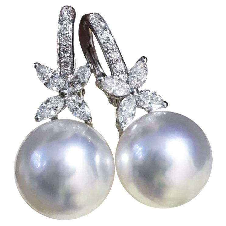 【Crown Radiance】Petal-Set Diamond Aurora South Sea Pearl Earrings