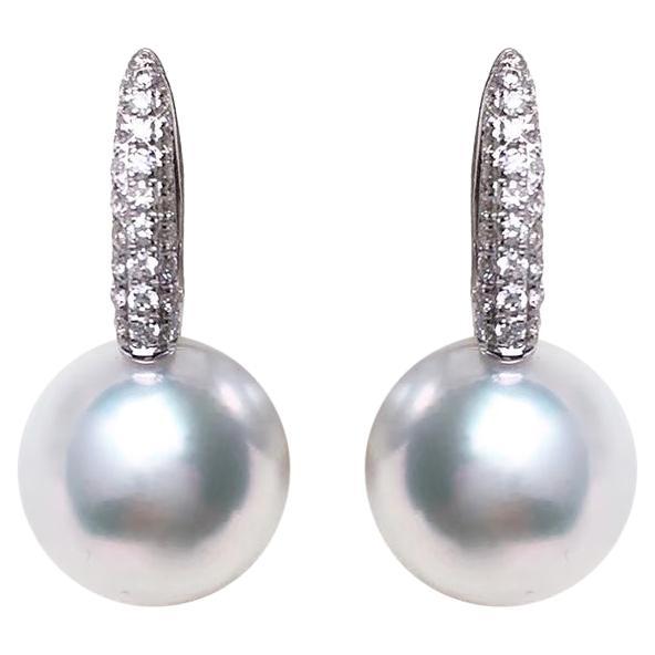【Sculpted Geometry】Lustrous Aurora South Sea Pearl Diamond Leverback Earrings For Sale