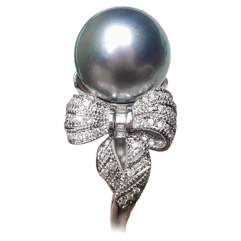 【Crown Radiance】Ribbon Leaf Aurora Tahitian Pearl & Diamond Ring