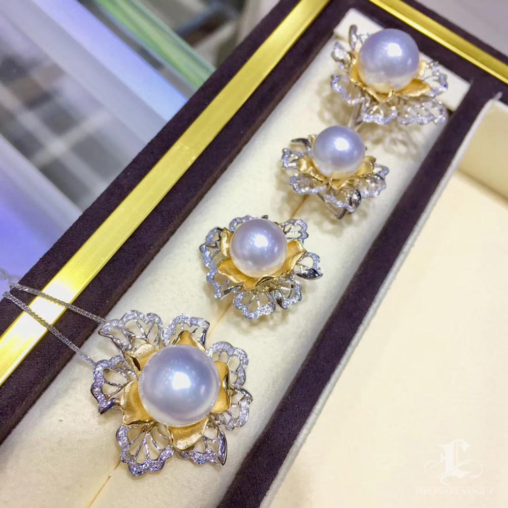 【Vine Symphony】Aurora South Sea Pearl Pendant in 18K White & Yellow Gold For Sale 3