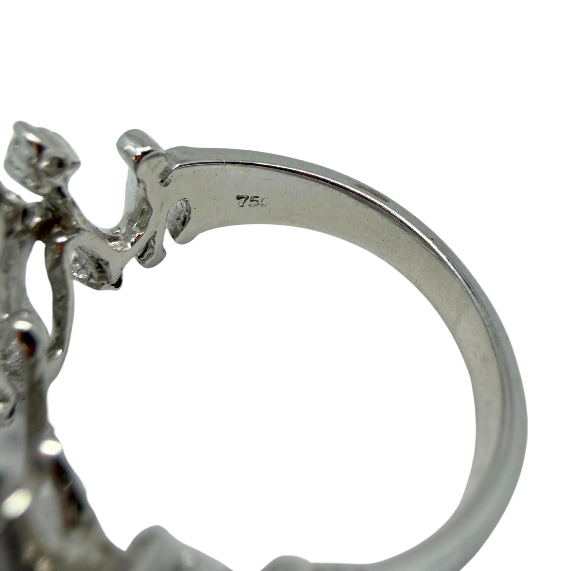 Anello astratto ondulato con diamante in oro bianco 18 carati, anello di dichiarazione contemporaneo in vendita 5