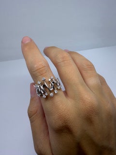 18K White Gold Diamond Abstract Wavy Band, Contemporary Statement Ring